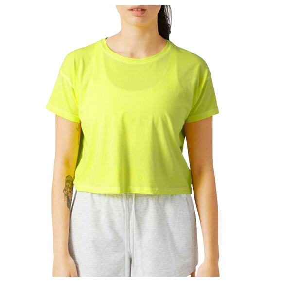Lululemon Cates‎ Tee Fade Bright Neon Yellow Sz 4 Crop Shirt Pima Cotton No Tag - Picture 1 of 8